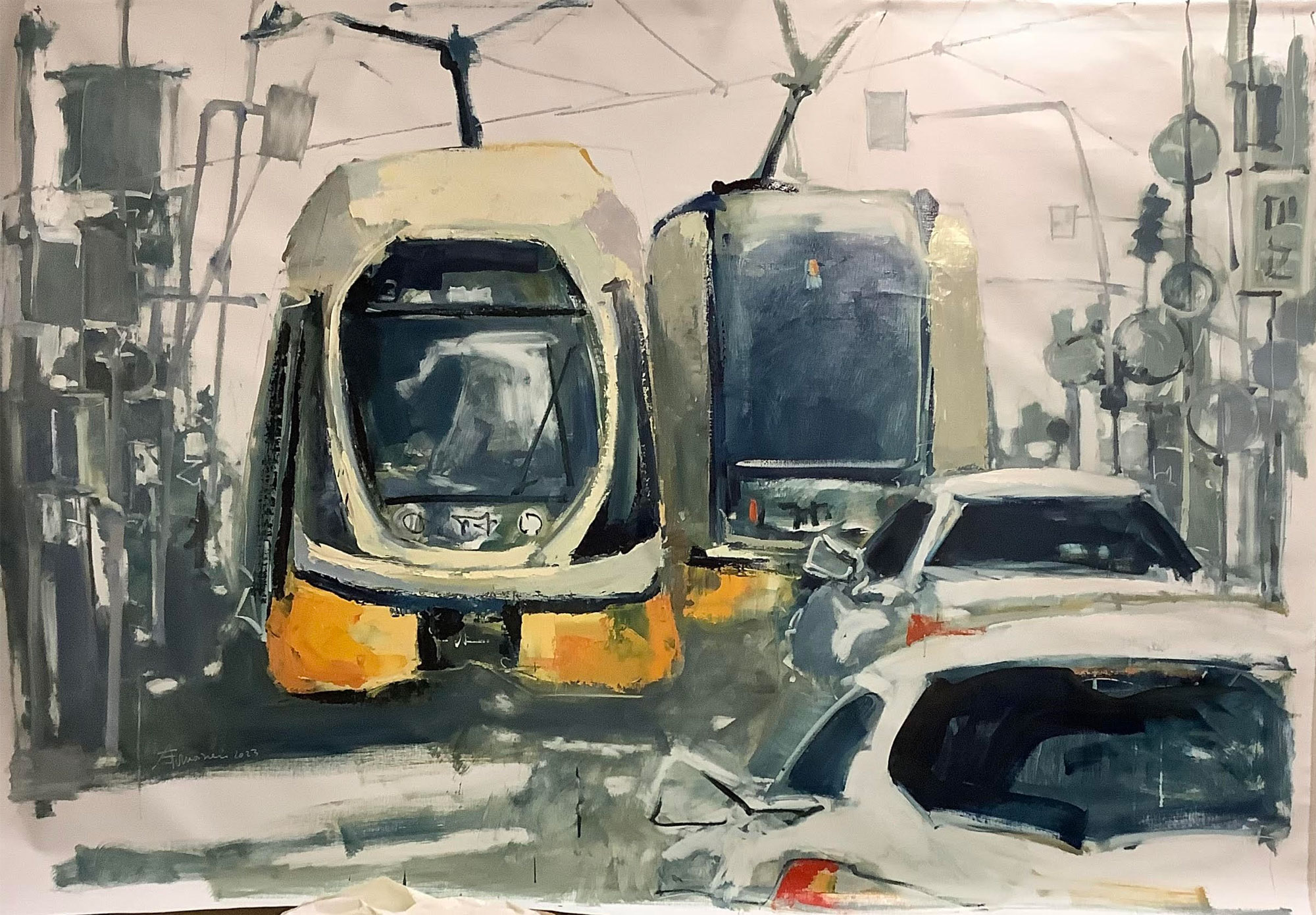 Dimissioni: fuga per mezzo milione, cm 140x204, olio su tela, 2023